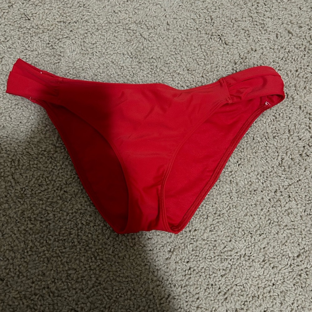 hollister red ruched bikini bottoms
